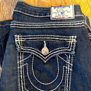 True religion jeans. Dark denim. Fits true to size. Low rise.